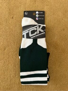 TCK Performance Men's White & Dark Green Athletic Crew Socks